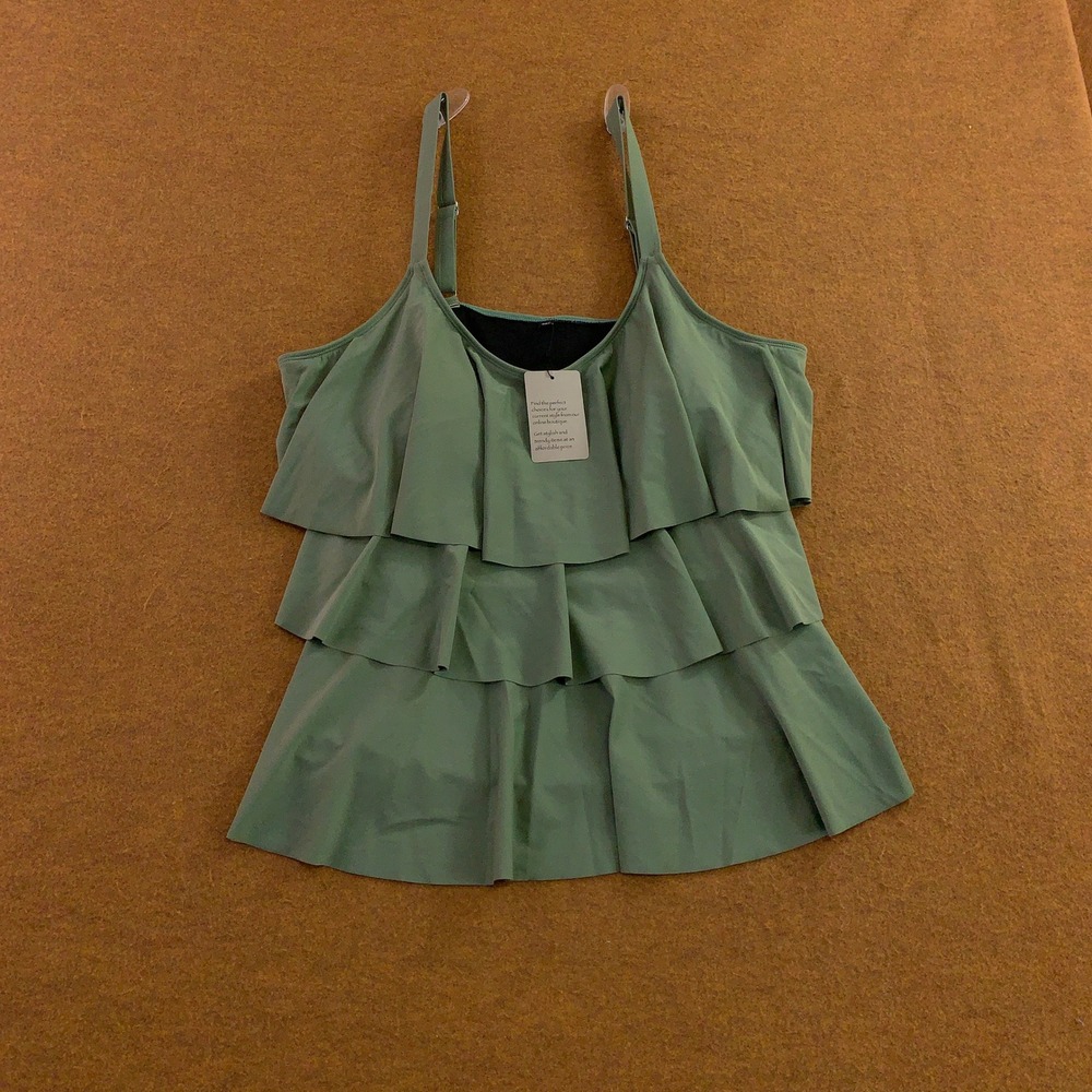 a.Jesdani Womens Size 3XL Sage Green Tiered Ruffle Tankini Swim Top NWT